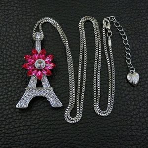 Pink and white Crystal Paris Eiffel tower necklace